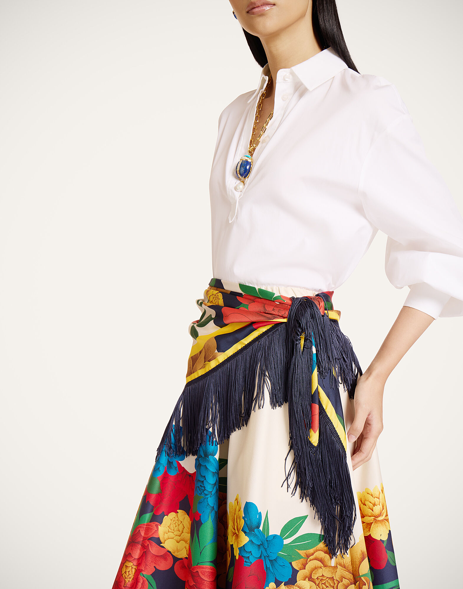 Reversible Fringe Foulard 90 La DoubleJ: Princess Peony Placée Blue Reversible Fringe Foulard 90 La DoubleJ: Princess Peony Placée Blue SCA0073SIL006
