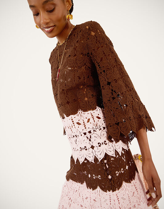 Lacey Make An Exit Top La DoubleJ: Color Block Chocolate & Pink Lacey Make An Exit Top La DoubleJ: Color Block Chocolate & Pink TOP0216LAC014