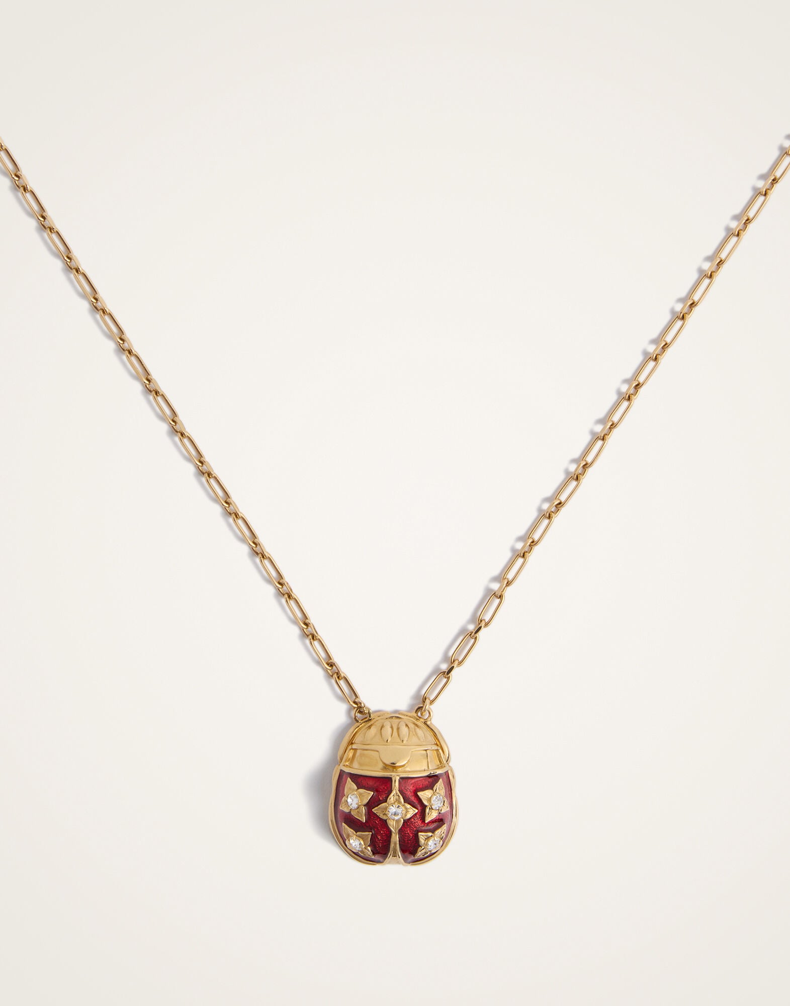 Lady Scarab Necklace La DoubleJ: 24K Gold Plate & Rhinestone Lady Scarab Necklace La DoubleJ: 24K Gold Plate & Rhinestone NEC0053MET002