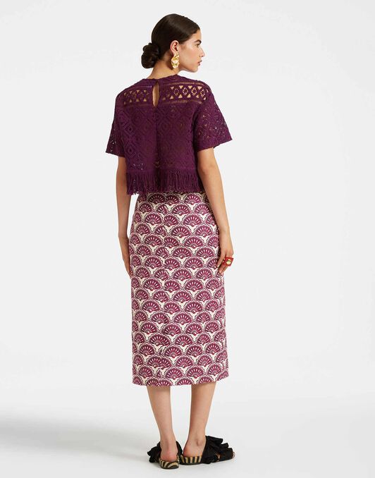 Pencil Skirt La DoubleJ: Fans Purple SKI0011COT005