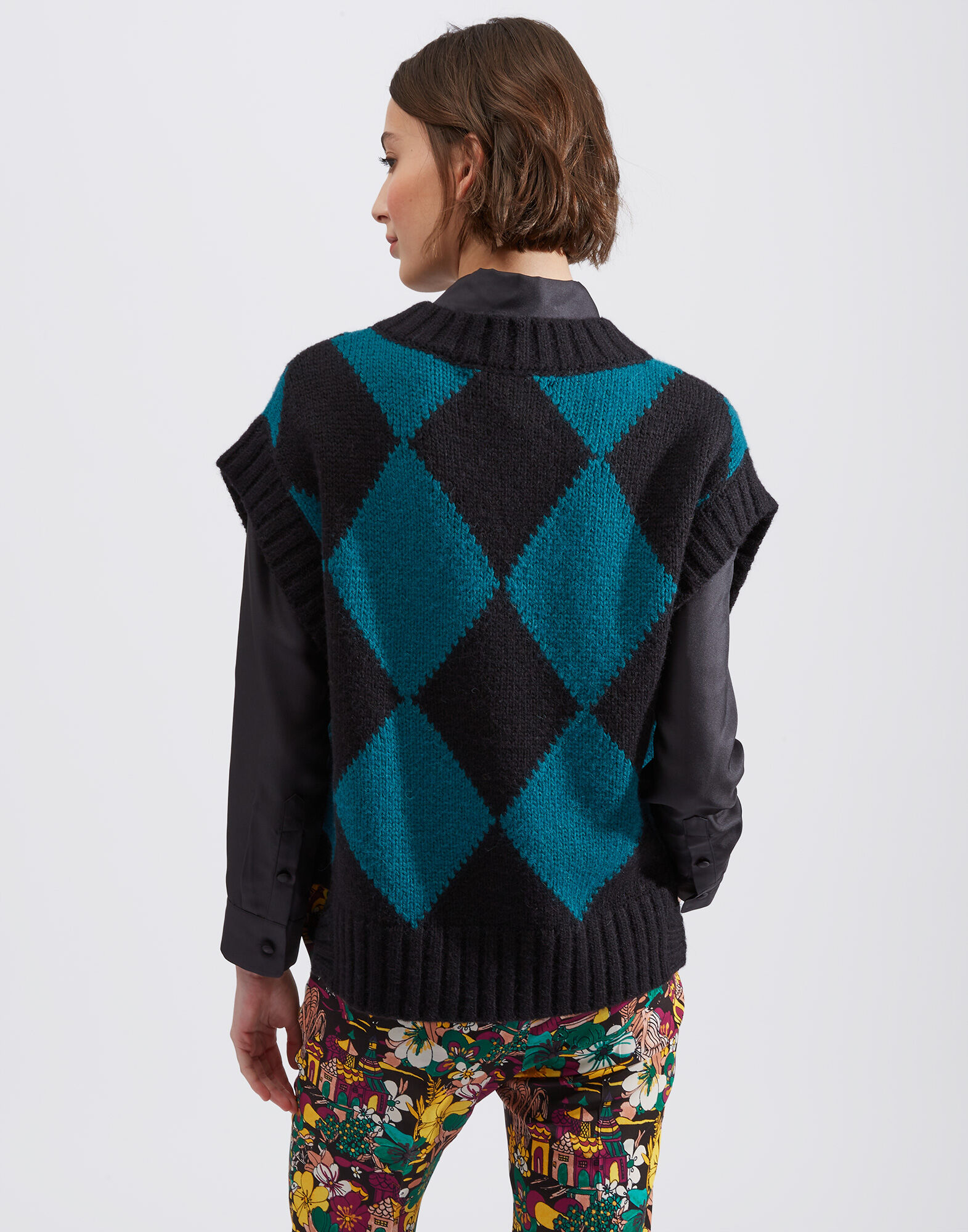 Argyle Gilet La DoubleJ: Black / Green Argyle Gilet La DoubleJ: Black / Green TOP0077KNI064