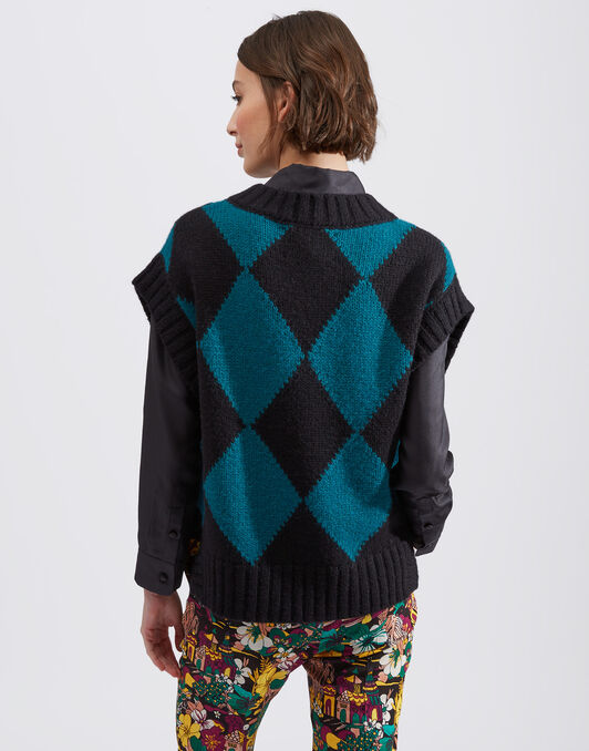 Argyle Gilet La DoubleJ: Black / Green Argyle Gilet La DoubleJ: Black / Green TOP0077KNI064