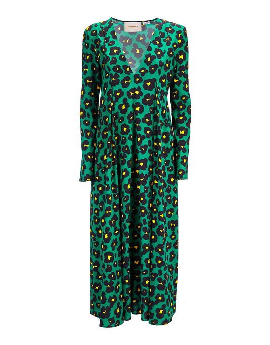 V Trapezio Dress La DoubleJ: Flower Leopard Verde V Trapezio Dress LaDoubleJ: Flower Leopard Verde DRE0127VIS001