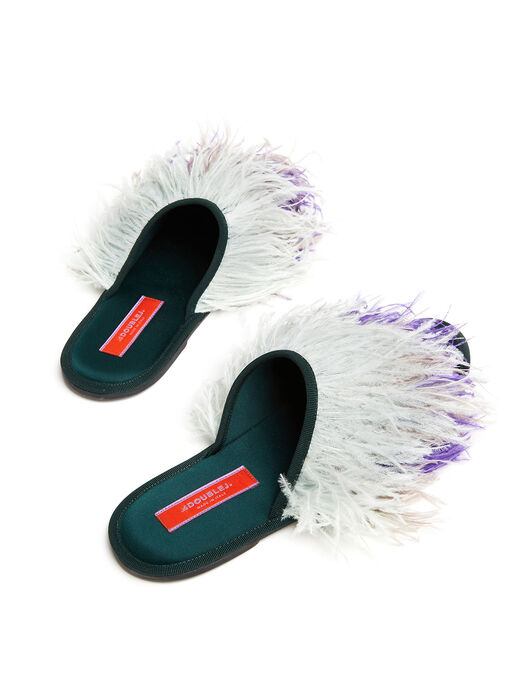Feather Slippers La DoubleJ: Solid Green SHO0007RAS007