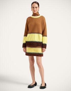 In My Power Mini Skirt La DoubleJ: Color Block Camel and Light Yellow SKI0218KNI037