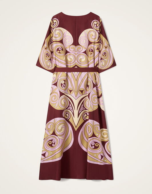 Muumuu Dress Round Neck La DoubleJ: Kells Swirl Placée Burgundy DRE0574SIL006
