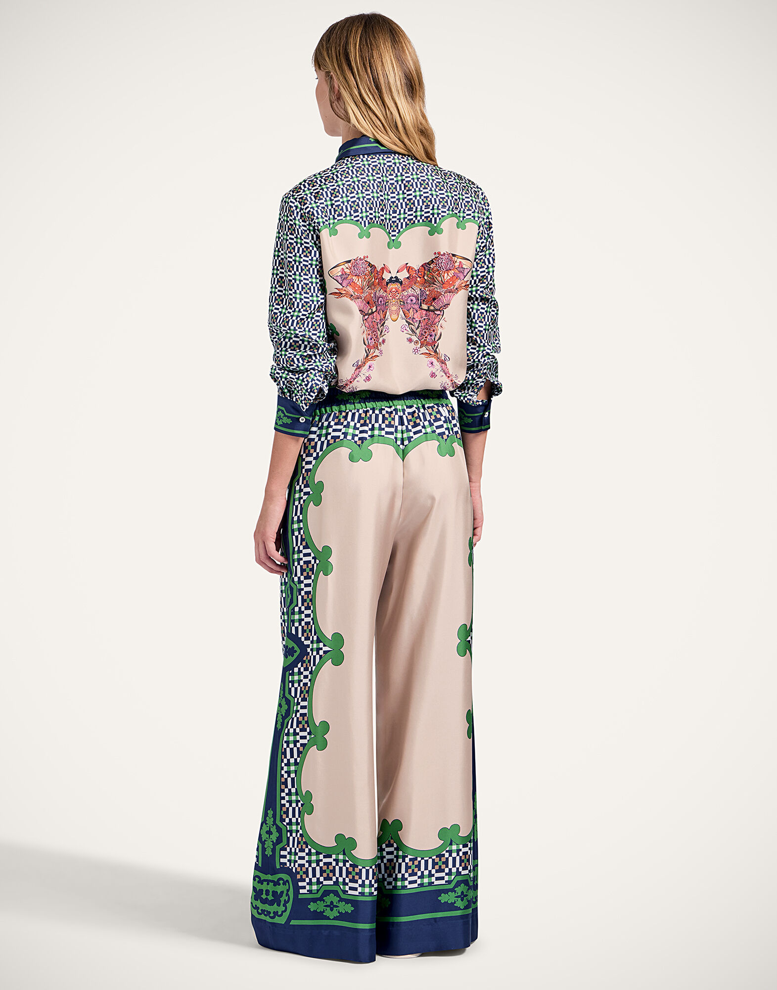 Palazzo Pants La DoubleJ: Mariposa Placée Green TRO0026SIL006