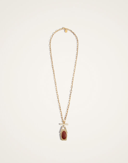 Embellished Portal Necklace La DoubleJ: 24K Gold Plate & Red Agate NEC0023BRA003