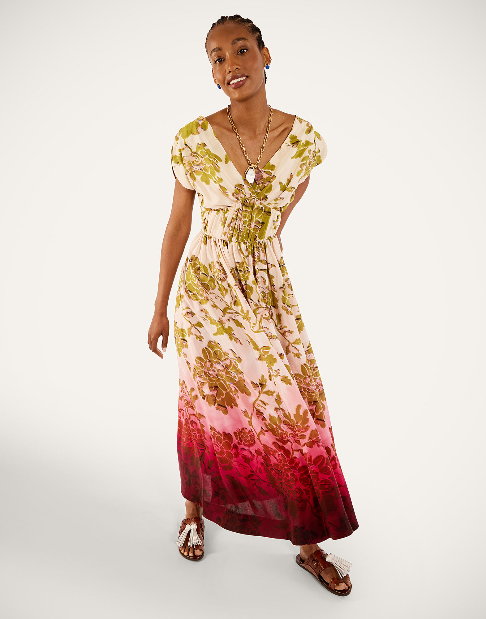 Waldorf Dress La DoubleJ: Oasis Ombré Placée Geen & Red DRE1103CRE001