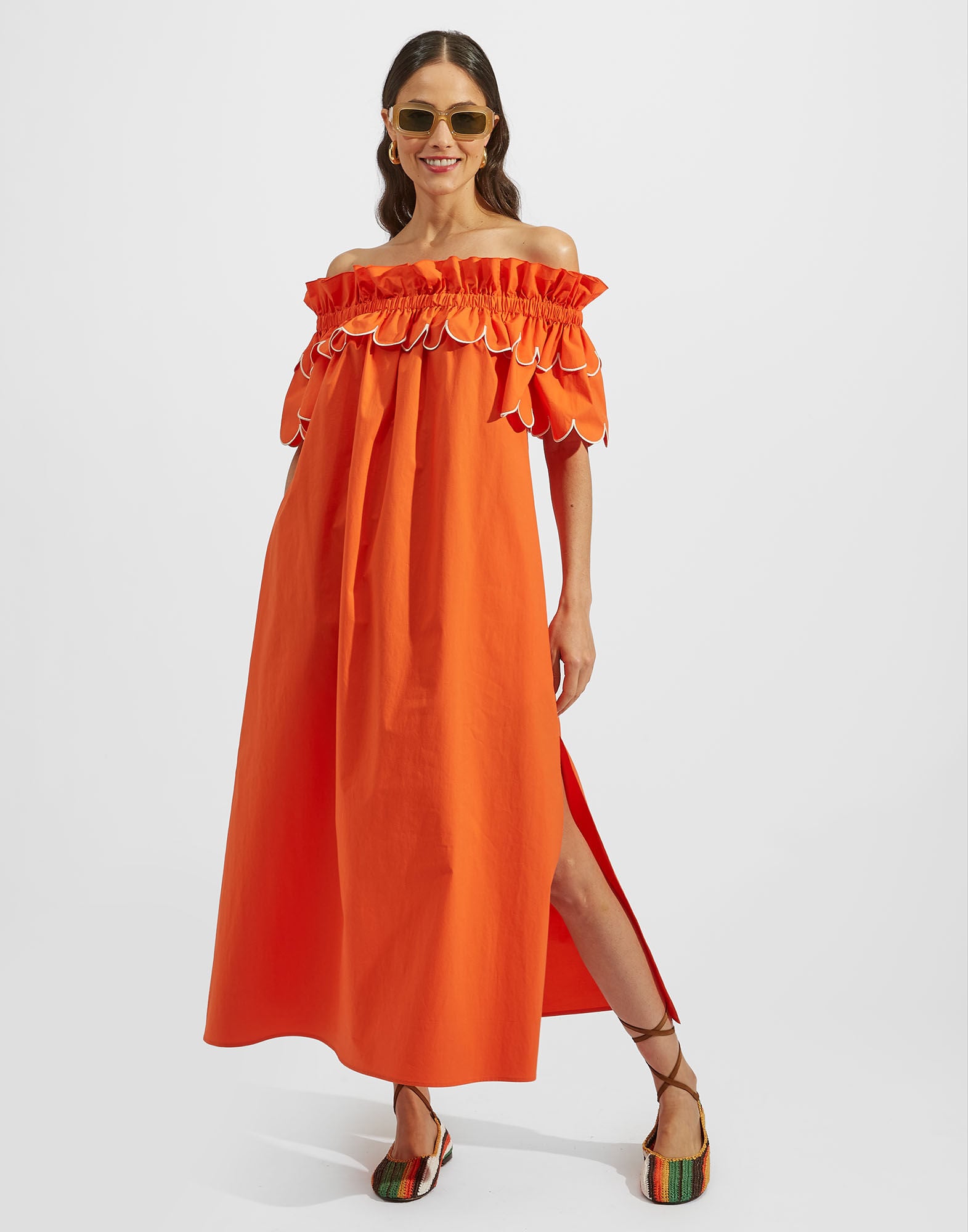 Breakfast Dress Embroidered La DoubleJ: Solid Coral Breakfast Dress Embroidered La DoubleJ: Solid Coral DRE0504COT043