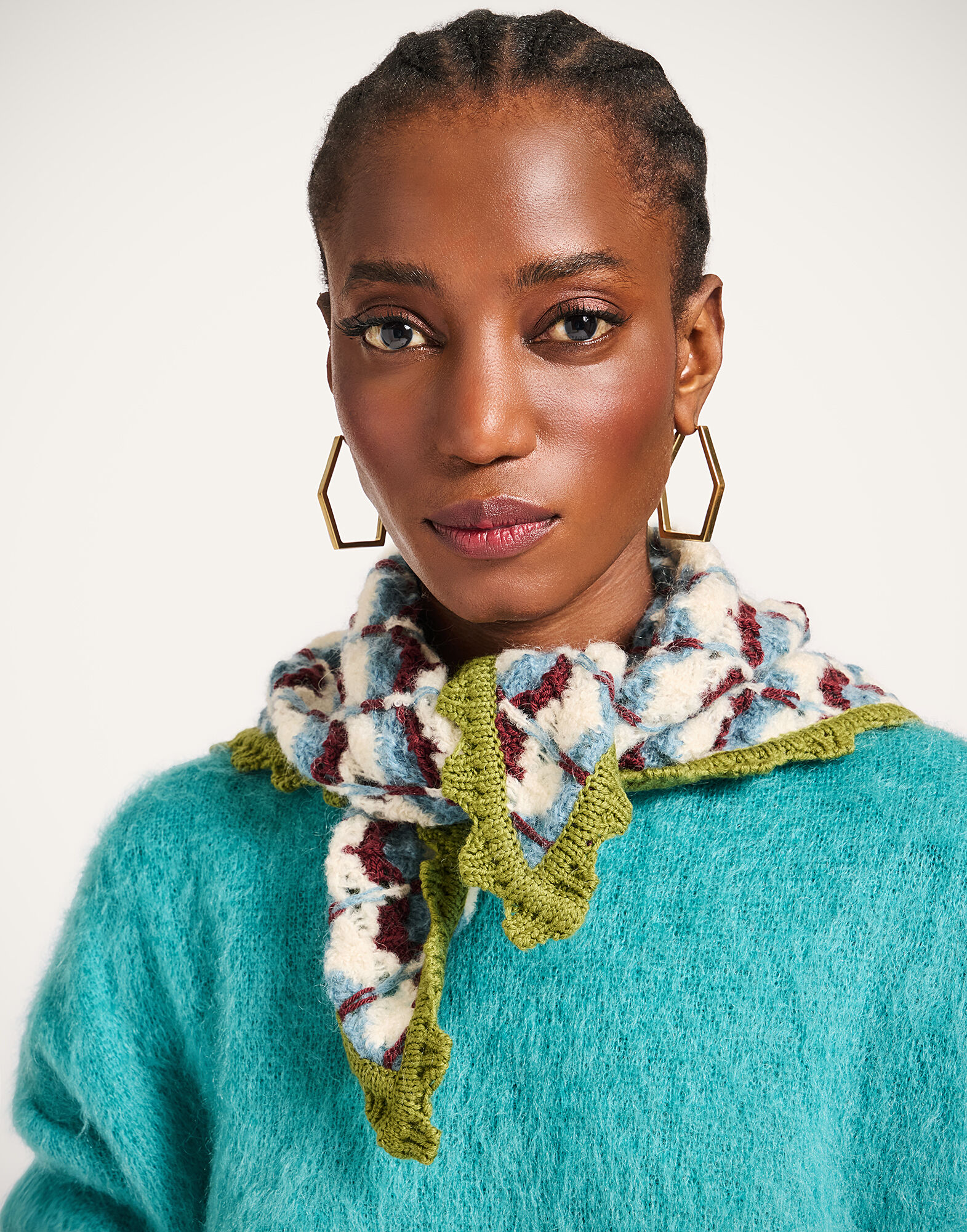 Crochet Triangle Scarf La DoubleJ: Multicolor Blue & Burgundy Crochet Triangle Scarf La DoubleJ: Multicolor Blue & Burgundy SCA0068KNI168