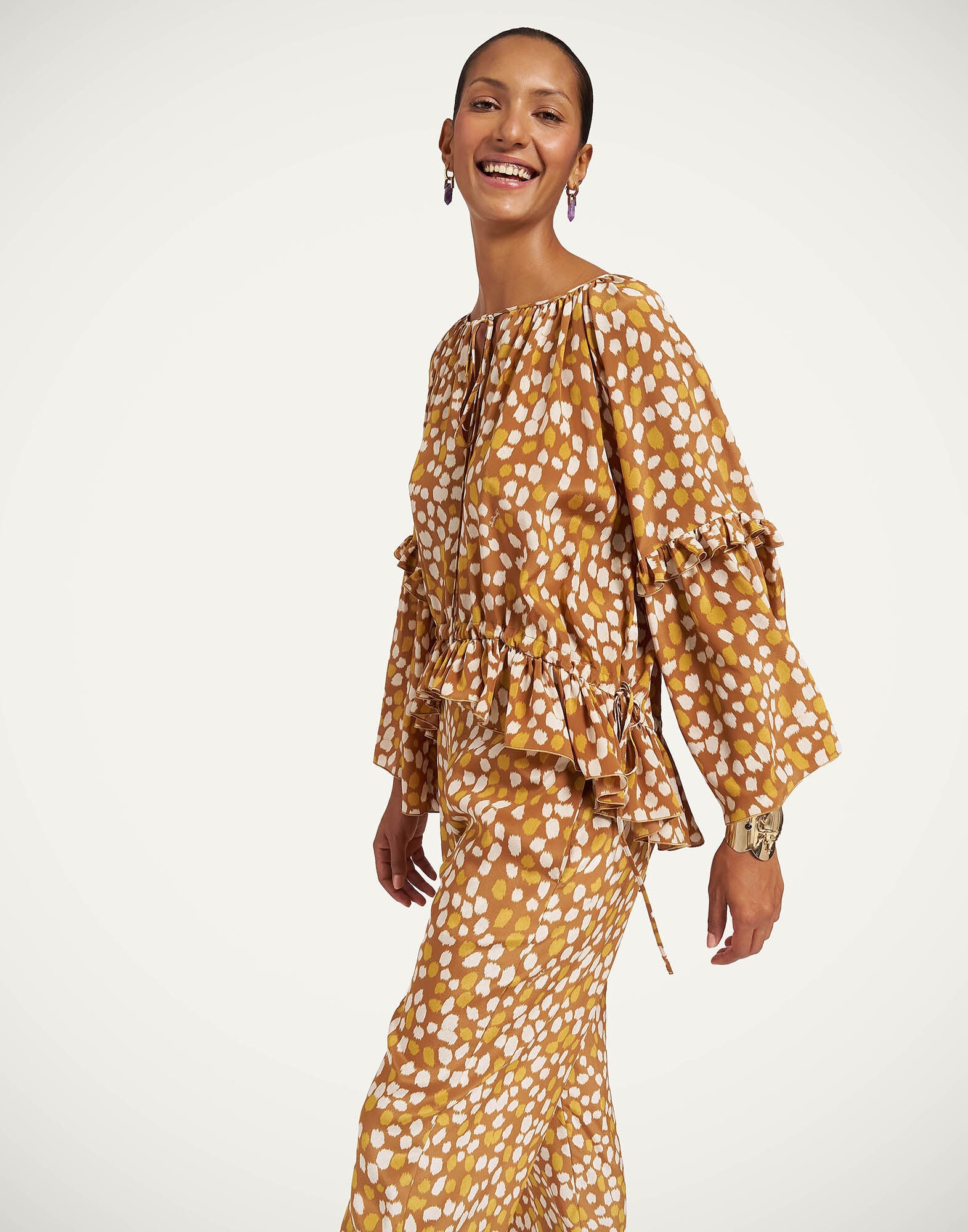 Boho Blouse La DoubleJ: Spots Caramel Boho Blouse La DoubleJ: Spots Caramel TOP0149CRE001