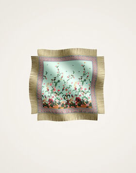 Reversible Fringe Foulard 90 La DoubleJ: Zooflora Placée Light Blue SCA0073SIL006