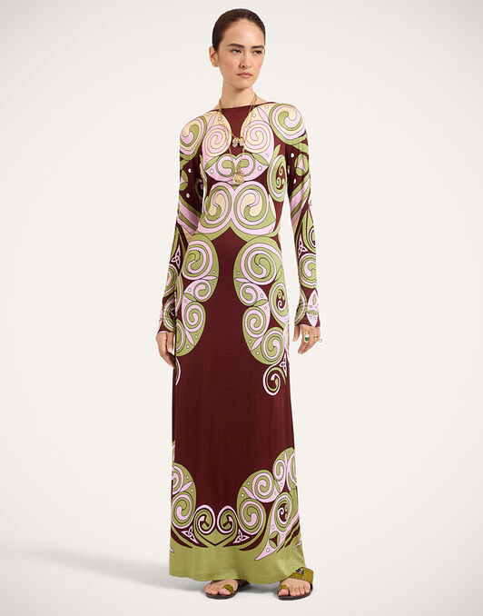 Slinky Swing Dress La DoubleJ: Kells Swirl Placée Burgundy DRE1141JER082