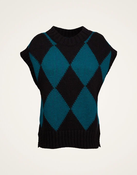 Argyle Gilet La DoubleJ: Black / Green Argyle Gilet La DoubleJ: Black / Green TOP0077KNI064