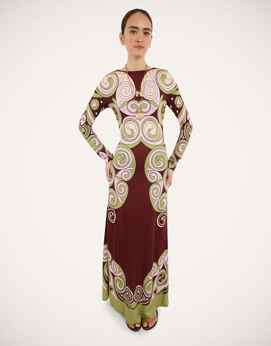 Slinky Swing Dress La DoubleJ: Kells Swirl Placée Burgundy DRE1141JER082
