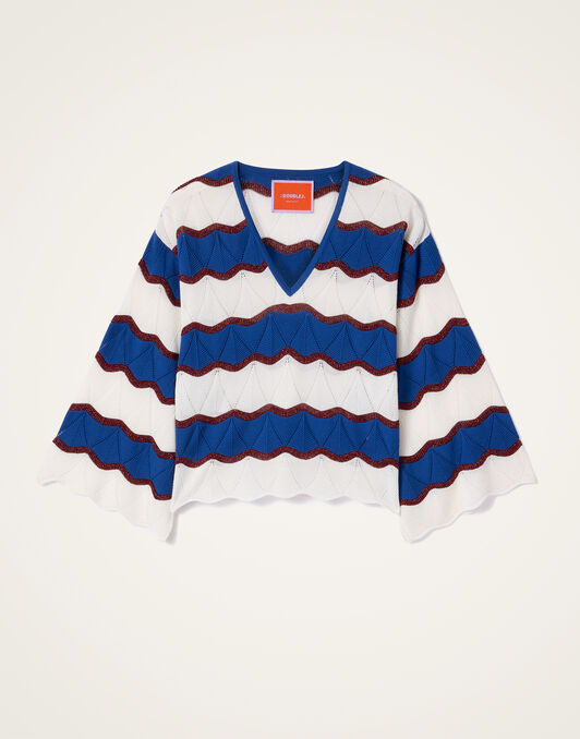 Hang Ten Top La DoubleJ: Color Block Ivory & Blue PUL0334KNI195