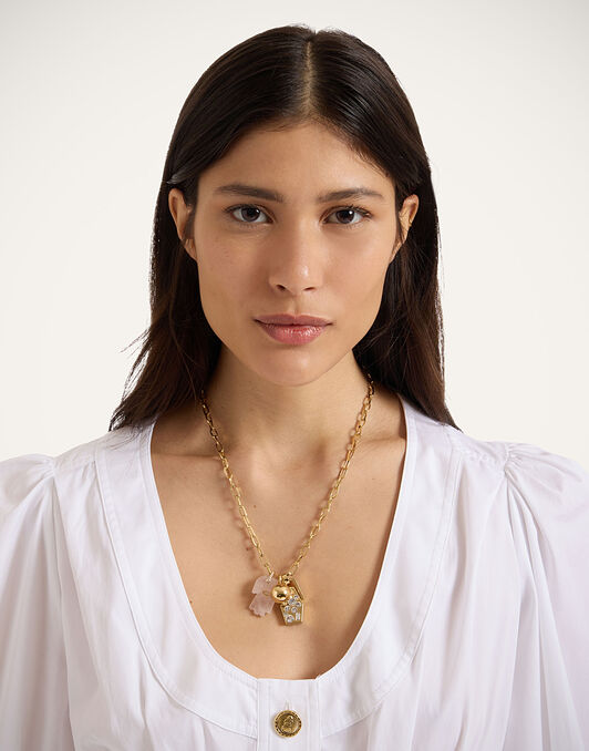 Protection Charm Necklace La DoubleJ: 24k Gold Plate & Pink Quartz Protection Charm Necklace La DoubleJ: 24k Gold Plate & Pink Quartz NEC0027BRA003