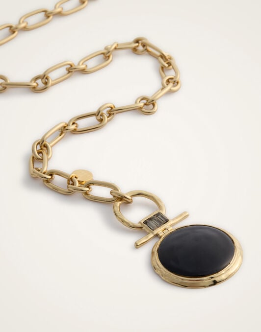 Shen Loop Necklace La DoubleJ: 24K Gold Plate, Black Enamel and Crystals Shen Loop Necklace La DoubleJ: 24K Gold Plate, Black Enamel and Crystals NEC0024BRA003