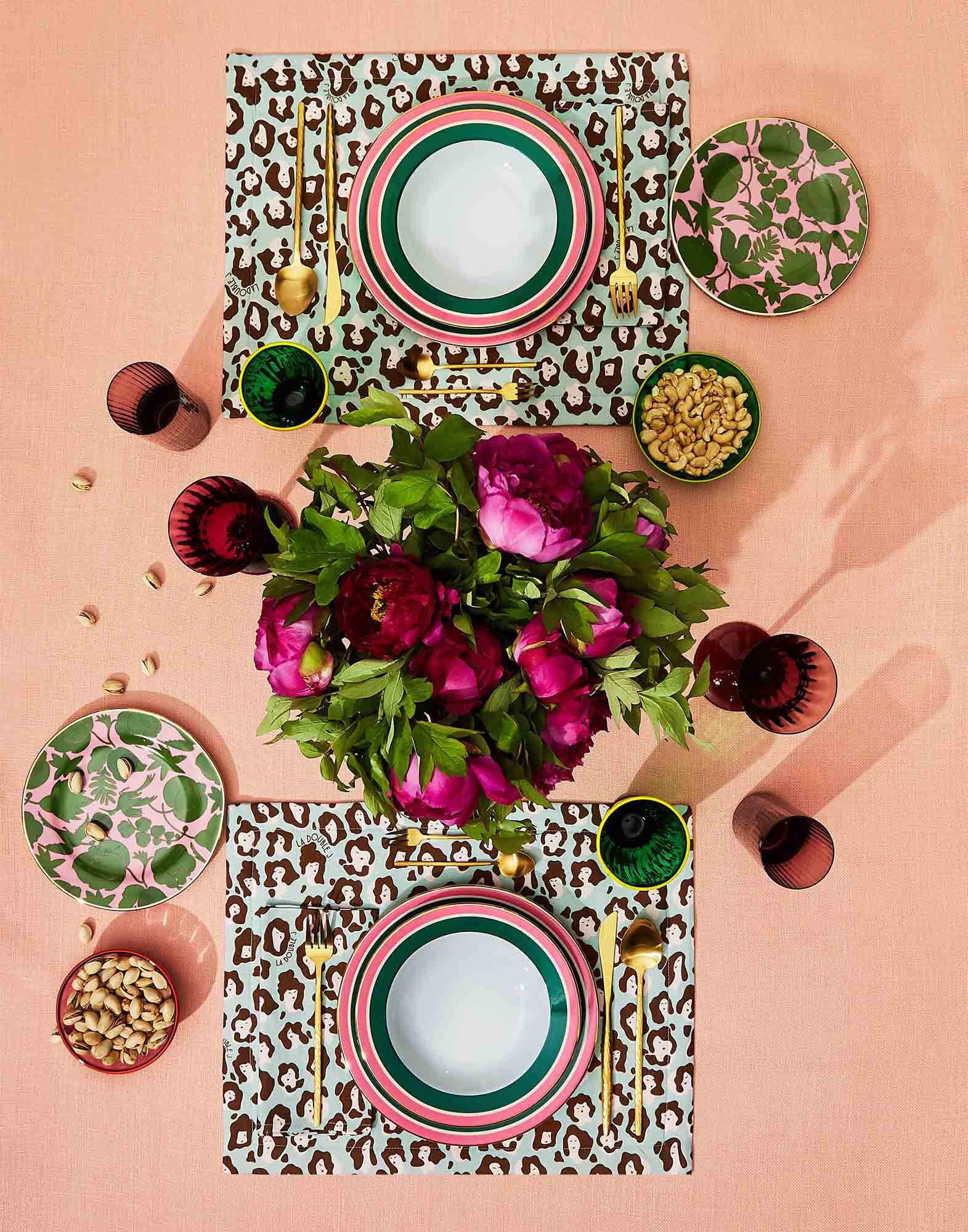 Placemat Set Of 2 La DoubleJ: Lady Leopard Acqua Placemat Set Of 2 La DoubleJ: Lady Leopard Acqua TBM0001LIN005