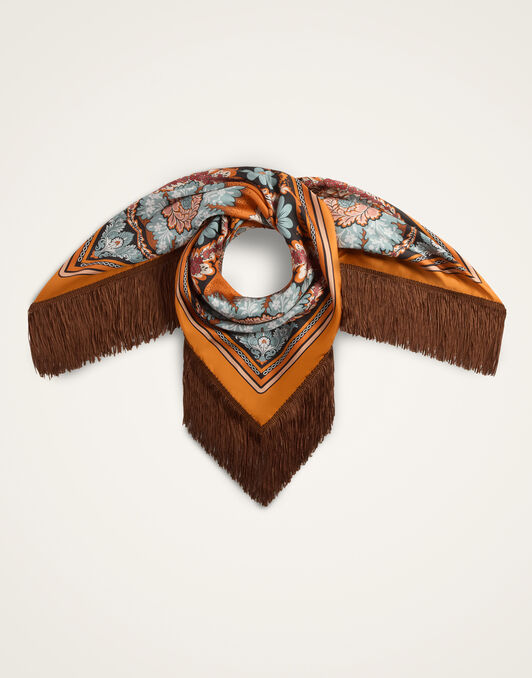Reversible Fringe Foulard 90 La DoubleJ: Chamberlain Placée Orange SCA0073SIL006