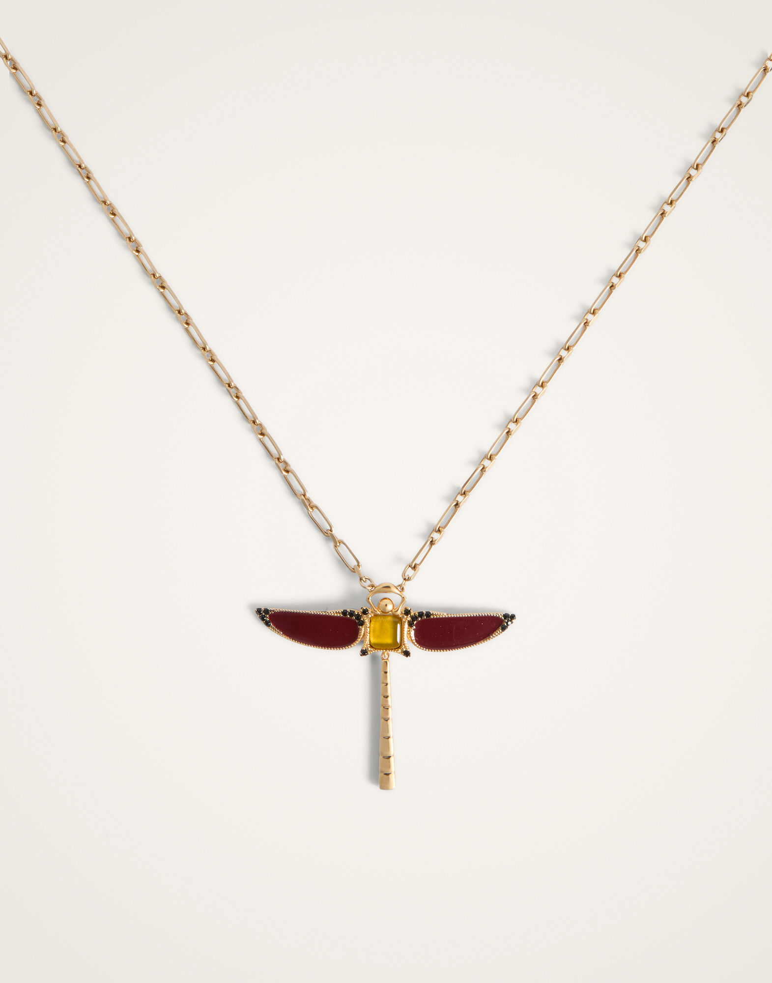 Dragonfly Necklace La DoubleJ: Enameled 24K Gold Plate And Yellow Agate NEC0065BRA008