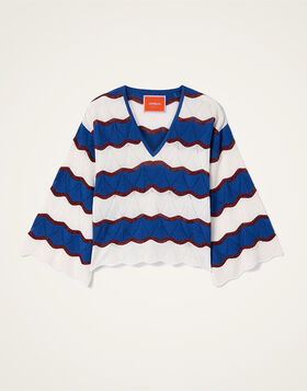 Hang Ten Top La DoubleJ: Color Block Ivory & Blue PUL0334KNI195