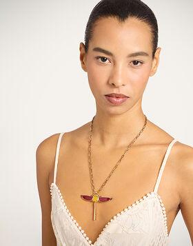 Dragonfly Necklace La DoubleJ: Enameled 24K Gold Plate And Yellow Agate NEC0065BRA008