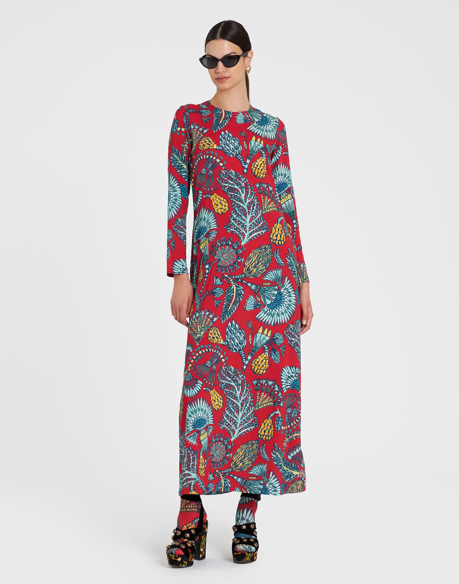 Long Sleeve Swing Dress La DoubleJ: Sicomore Red Long Sleeve Swing Dress La DoubleJ: Sicomore Red DRE0184VIS001