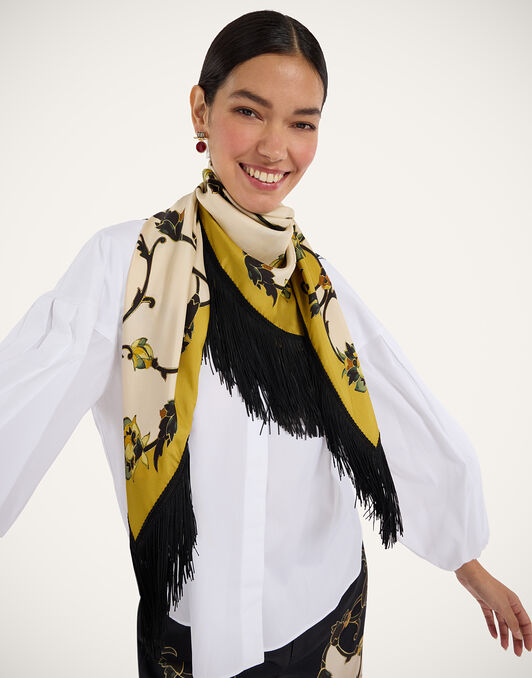 Reversible Fringe Foulard 90 La DoubleJ: Buttercup Placée White Reversible Fringe Foulard 90 La DoubleJ: Buttercup Placée White SCA0073SIL006