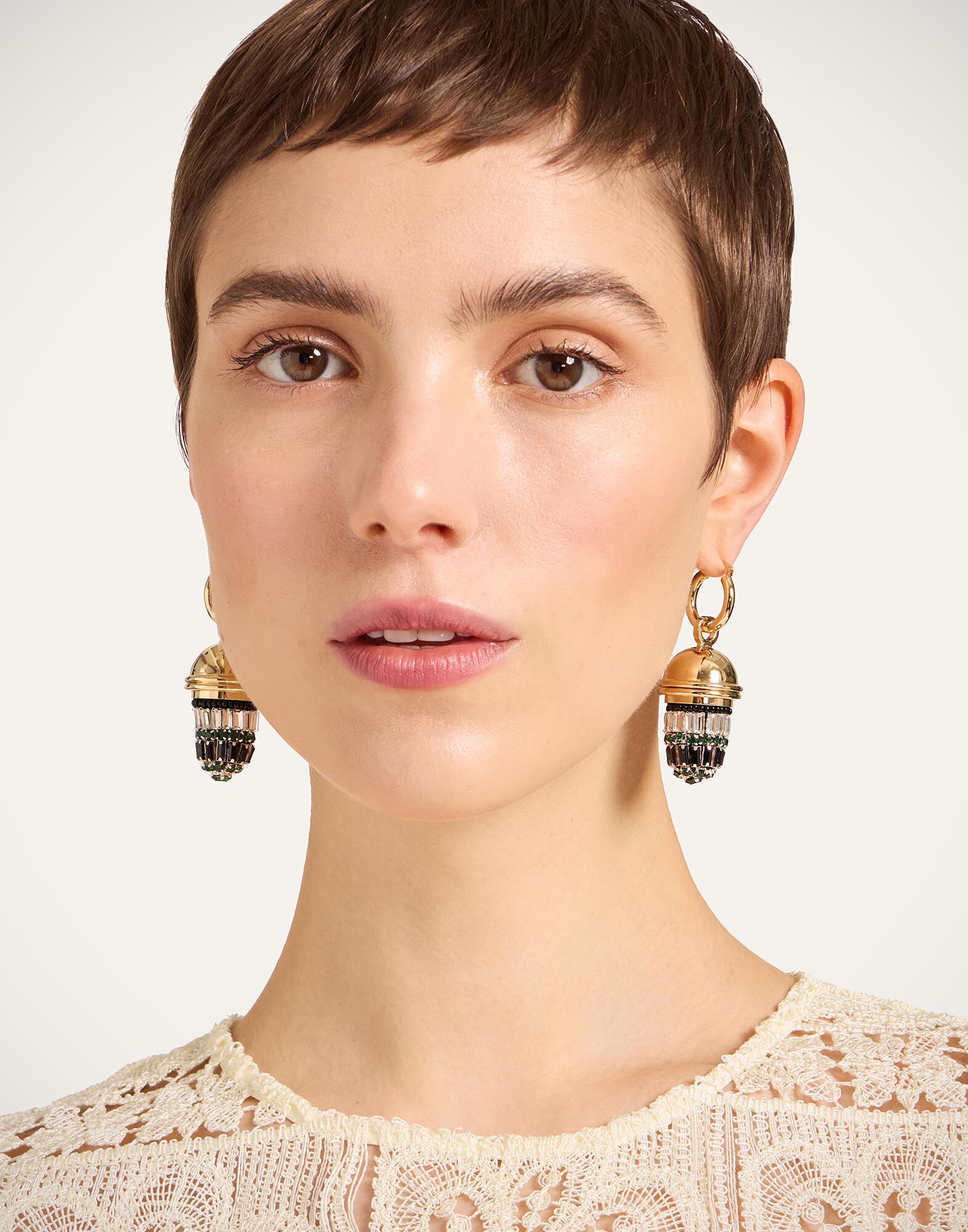 Lantern Earrings La DoubleJ: 24K Gold Plate & Crystal Embroidery Lantern Earrings La DoubleJ: 24K Gold Plate & Crystal Embroidery EAR0066BRA004
