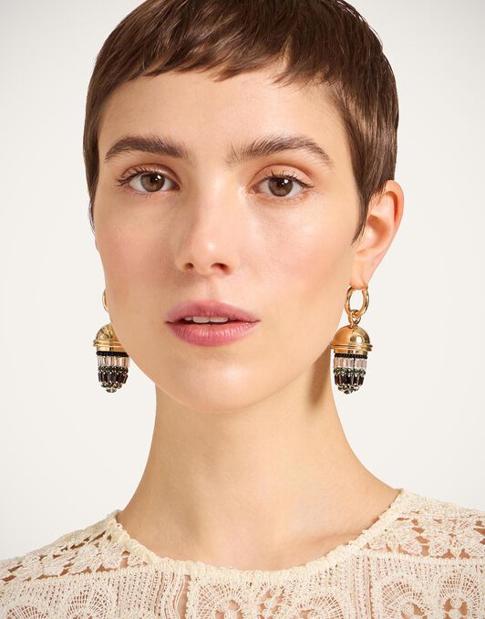 Lantern Earrings La DoubleJ: 24K Gold Plate & Crystal Embroidery Lantern Earrings La DoubleJ: 24K Gold Plate & Crystal Embroidery EAR0066BRA004