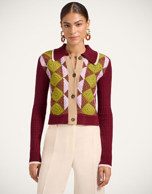 Crochet Mini Cardigan La DoubleJ: Multicolor Green & Lilac Crochet Mini Cardigan La DoubleJ: Multicolor Green & Lilac PUL0303KNI174