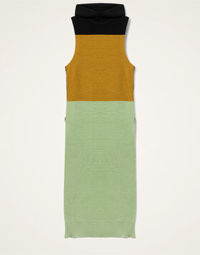Hoody Dress La DoubleJ: Color Block Black, Yellow & Green DRE0992KNI178