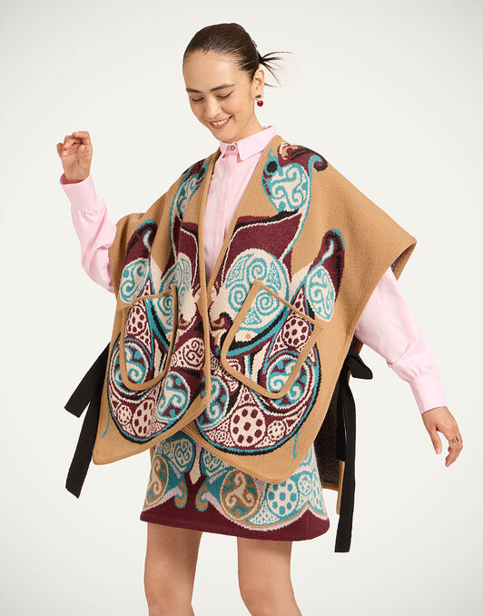 In My Power Knit Scarf Cape La DoubleJ: Alchemy Light Blue, Burgundy, and Camel SCA0083KNI223