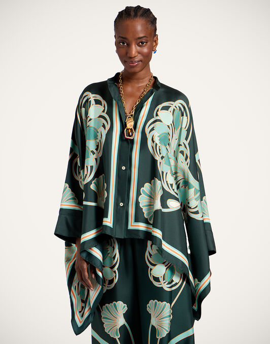 Foulard Shirt La DoubleJ: Blooming Tulip Placée Dark Green Foulard Shirt La DoubleJ: Blooming Tulip Placée Dark Green SHI0059SIL001