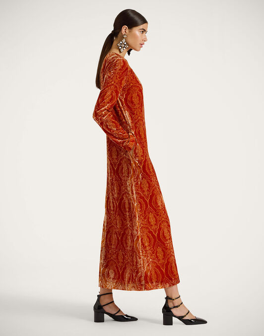 Long Sleeve Swing Dress La DoubleJ: Banquet Orange DRE0184DEV003