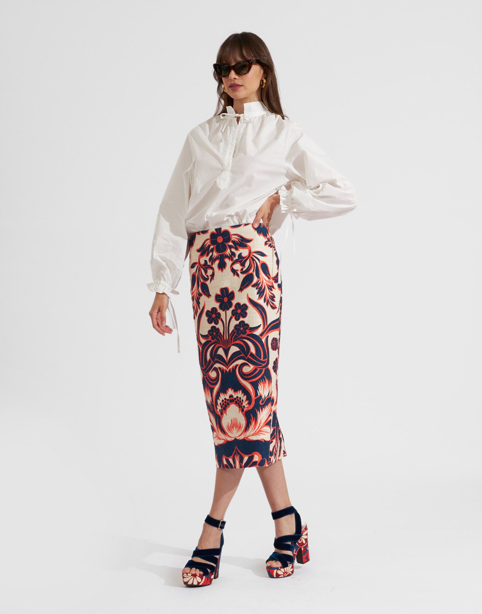 Pencil Skirt La DoubleJ: Va-Va Placée White SKI0011COT005