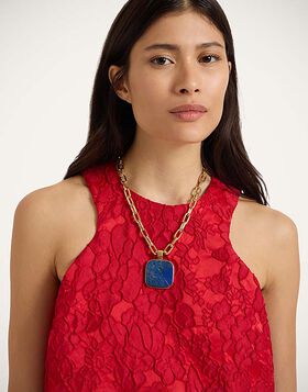 Soul Pendant Necklace La DoubleJ: 24k Gold Plate & Lapis Lazuli NEC0017BRA003