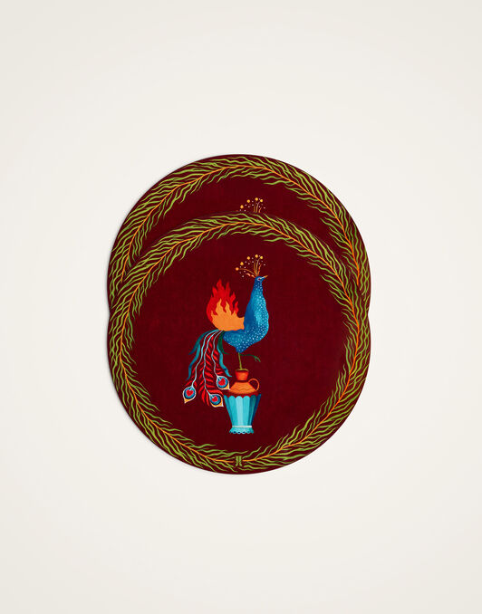 Disk Placemats Set of 2 La DoubleJ: Peacock Brick Red PMT0032CRK001