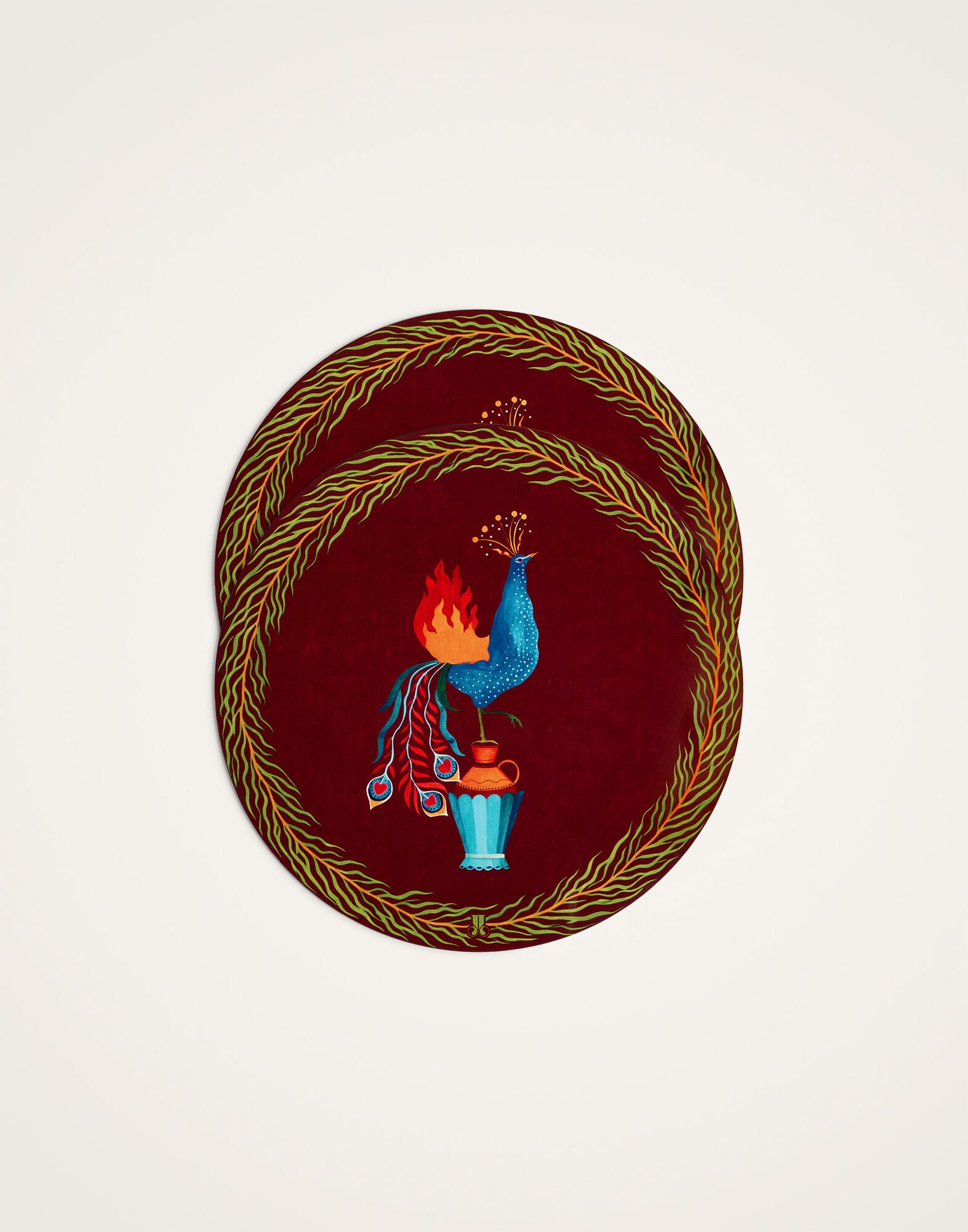 Disk Placemats Set of 2 La DoubleJ: Peacock Brick Red PMT0032CRK001