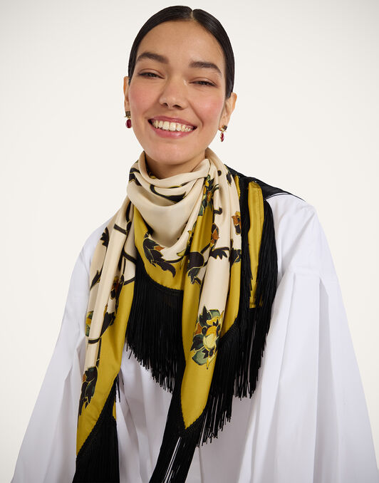 Reversible Fringe Foulard 90 La DoubleJ: Buttercup Placée White Reversible Fringe Foulard 90 La DoubleJ: Buttercup Placée White SCA0073SIL006