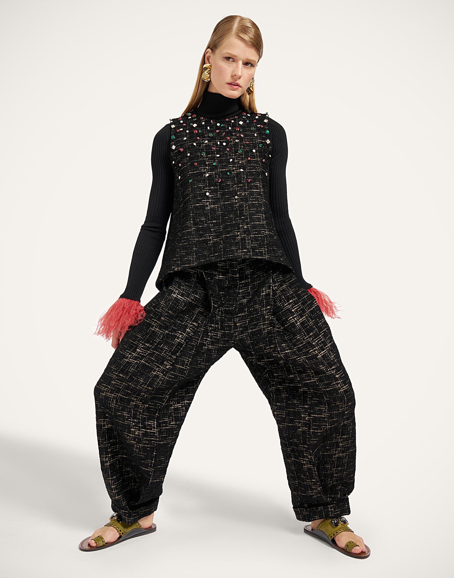 Pleated Pants La DoubleJ: Bicolor Black Pleated Pants La DoubleJ: Bicolor Black TRO0214WOL040