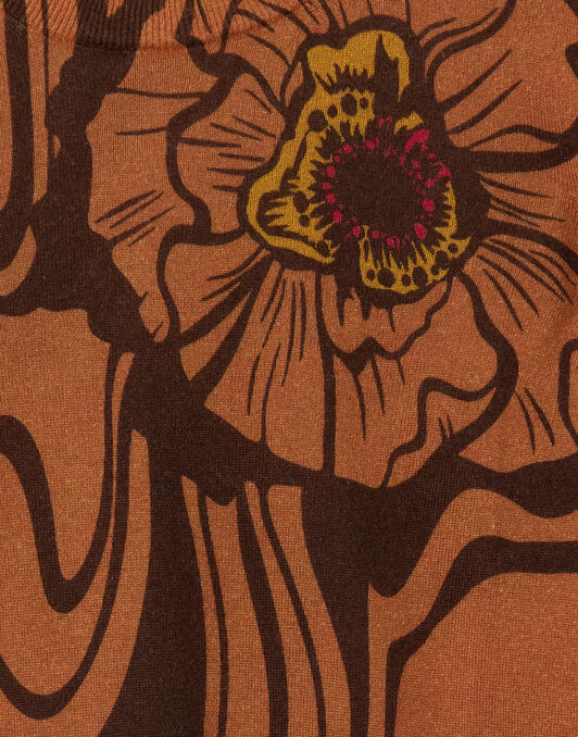 Silky Crew Neck La DoubleJ: Big Blooms Brown Silky Crew Neck La DoubleJ: Big Blooms Brown PUL0305KNI172