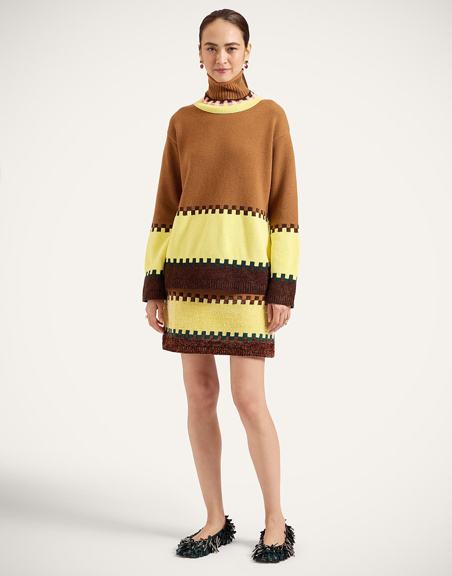In My Power Mini Skirt La DoubleJ: Color Block Camel and Light Yellow In My Power Mini Skirt La DoubleJ: Color Block Camel and Light Yellow SKI0218KNI037