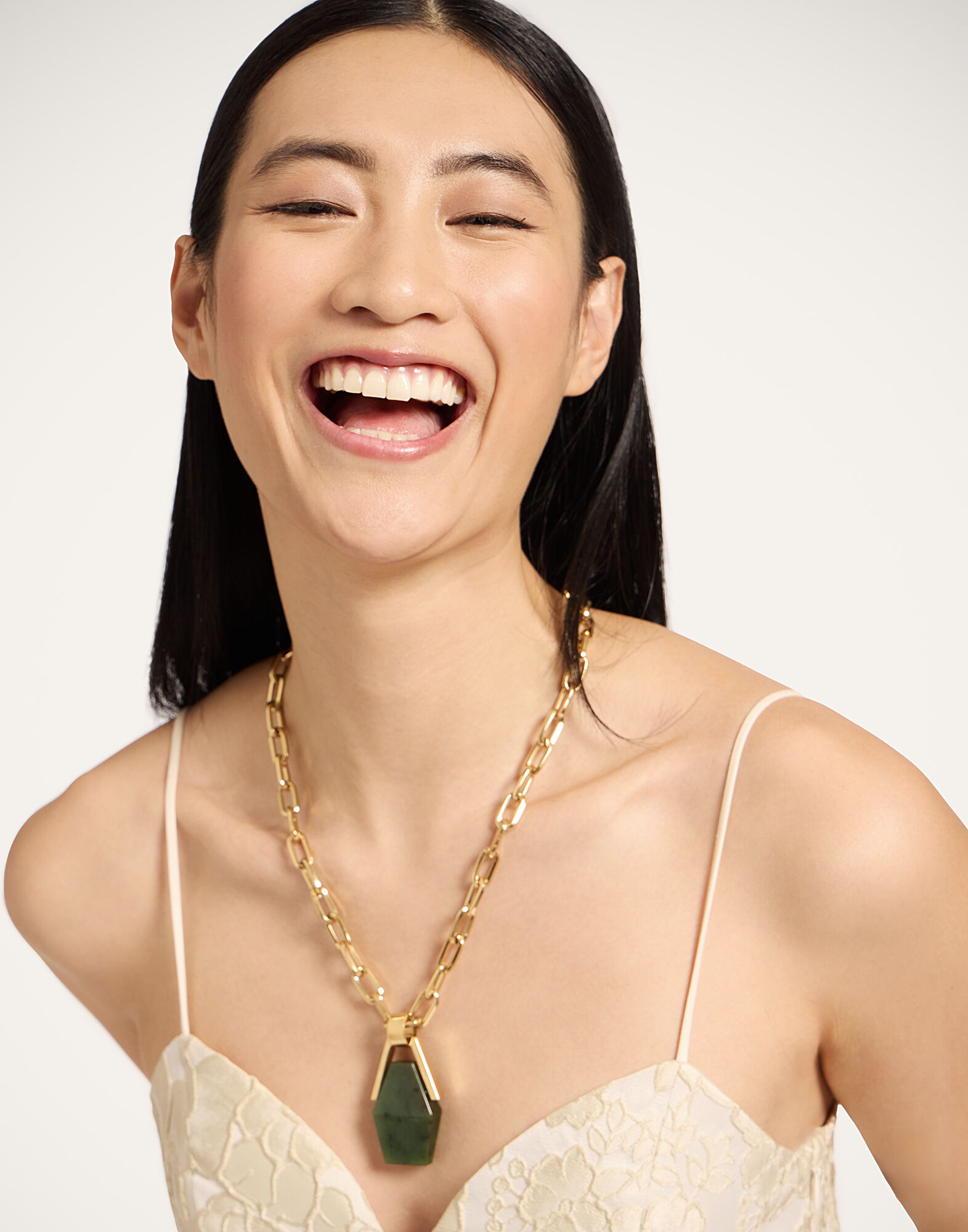 Portal Necklace La DoubleJ: 24K Gold Plate & Green Jade Portal Necklace La DoubleJ: 24K Gold Plate & Green Jade NEC0021BRA003