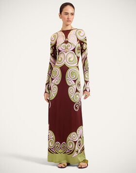 Slinky Swing Dress La DoubleJ: Kells Swirl Placée Burgundy DRE1141JER082