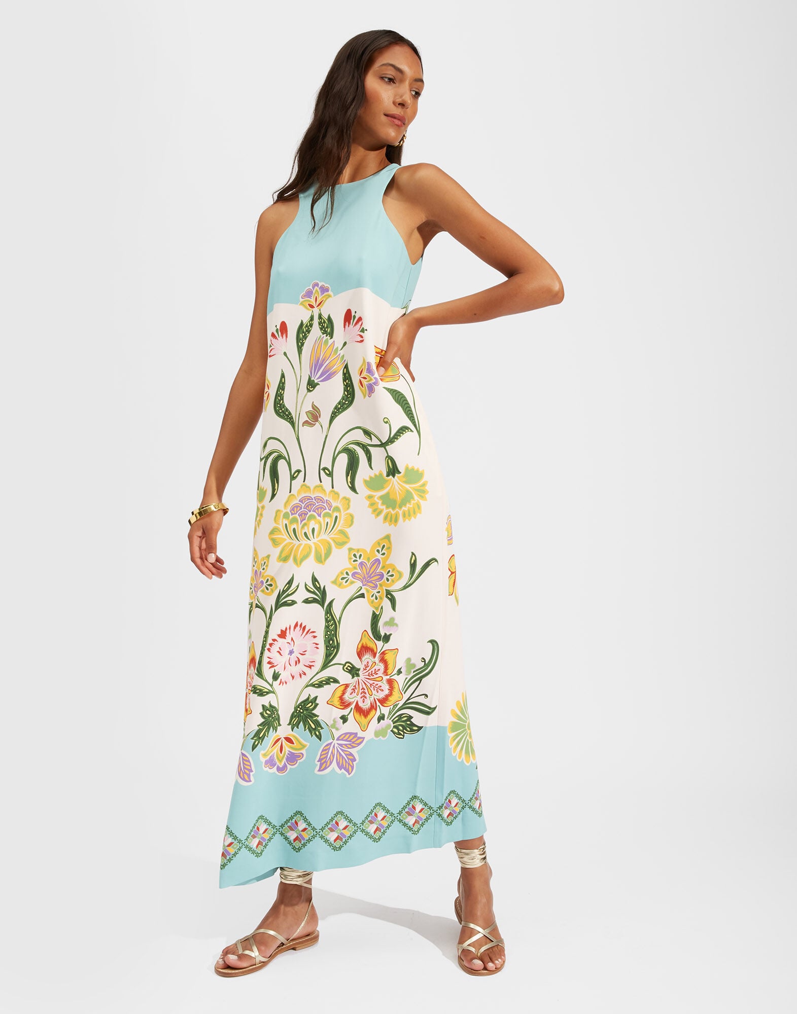 Racer Dress La DoubleJ: Folk Flowers Azzurro Placée Racer Dress La DoubleJ: Folk Flowers Azzurro Placée DRE0344JER023