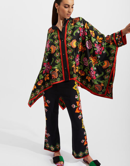 Foulard Shirt La DoubleJ: Folk Flowers Nero Placée SHI0167LAC008