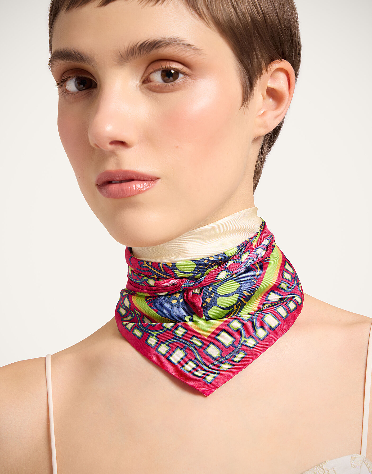 Foulard 45 La DoubleJ: Lemuria Placée Pink SCA0065SIL006